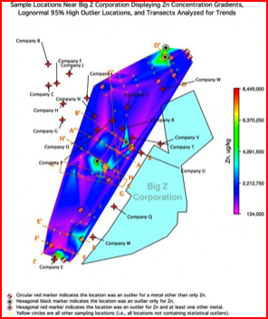 Figure 1. Sampling Locations, Transect Overview, and Zn Concentrations